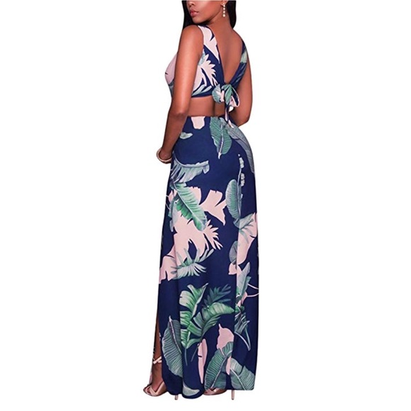 Bohemian Floral Print Front Slits Maxi Dress - Picture 8 of 8